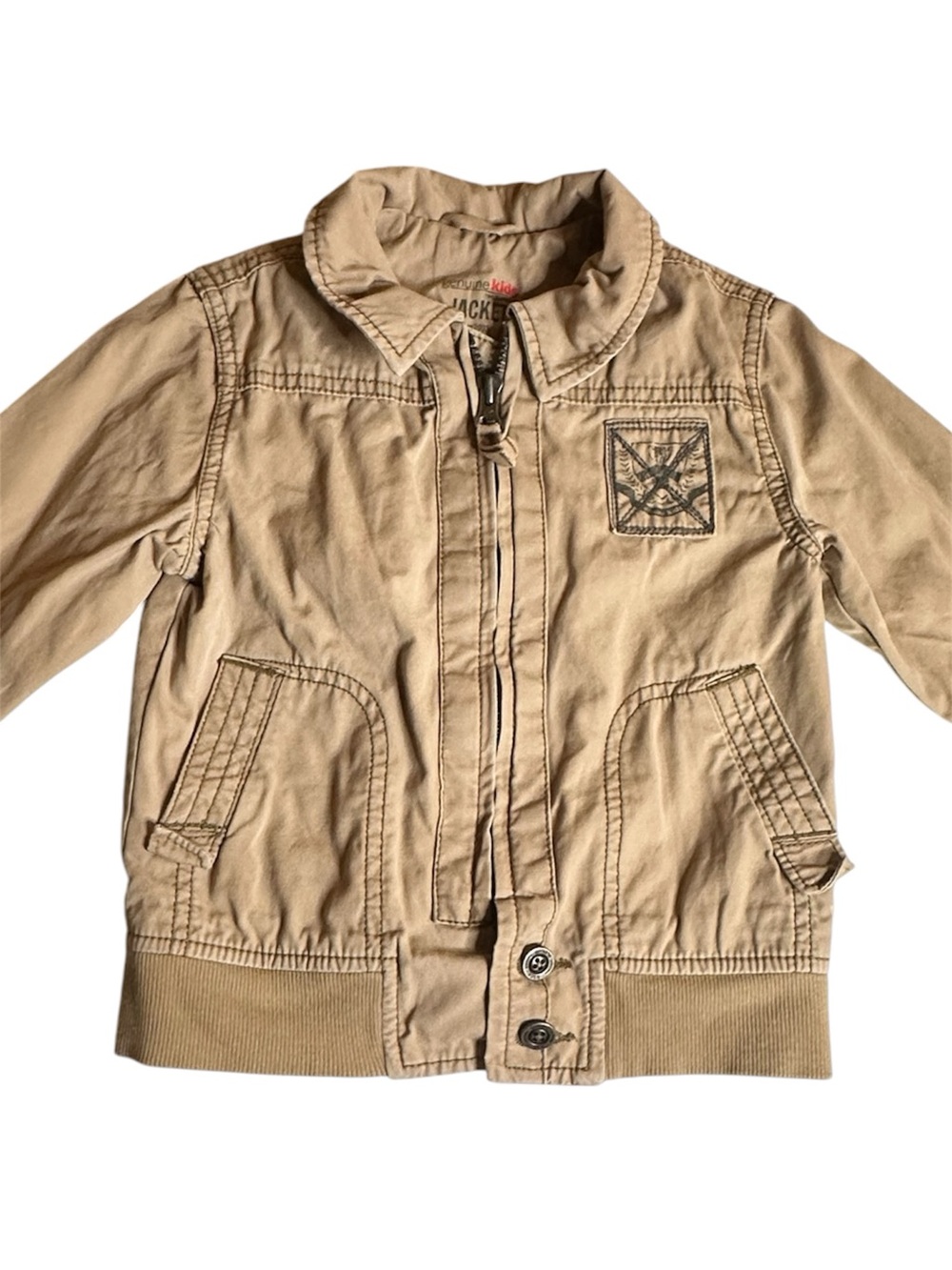Genuine Kids OshKosh Tan Cotton Utility Jacket 18M Plaid Lined Bomber Toddler